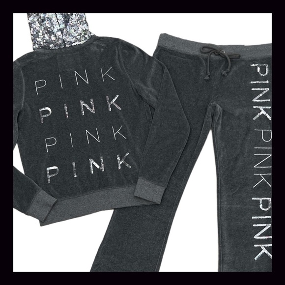 Vintage Victoria’s Secret PINK Grey Velour LE Fashion Show Bling Set Size Medium - Picture 3 of 11